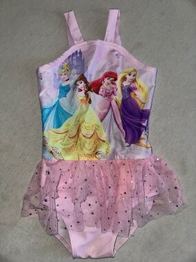 Kids Size 3T/4T Disney Princess Pink Tutu Swim Dress with Classic Princesses